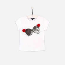 Cargar imagen en el visor de la galería, Camiseta blanca con lentejuelas reversibles "Glasses" para niña