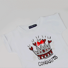 Cargar imagen en el visor de la galería, Camiseta blanca con purpurina "Crown" para niñas que brilla en la oscuridad