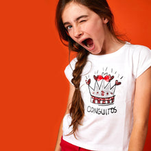 Cargar imagen en el visor de la galería, Camiseta blanca con purpurina "Crown" para niñas que brilla en la oscuridad
